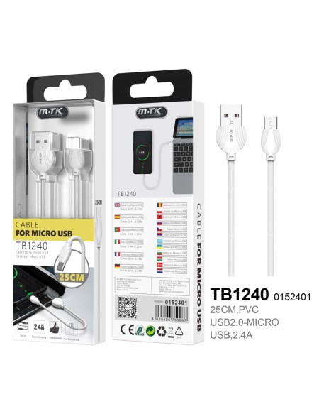 Cable USB a Micro USB 2.0 M/M  / 0.25m / Blanco / TB1240 / Mtk