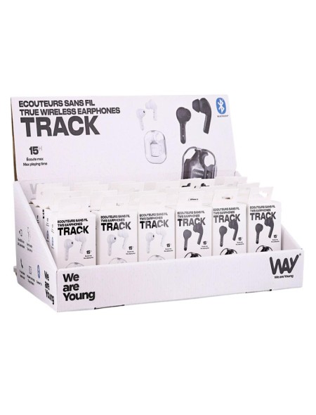 Pack Expositor TNB Way + 24 Auriculares Track TWS / 12 Negros - 12 Blancos / Estuche con indicador de carga / Tactil